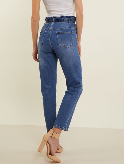 Jean boyfriend à taille volantée - bleu denim - 2