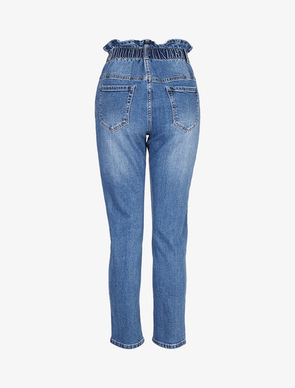 Jean boyfriend à taille volantée - bleu denim - 4