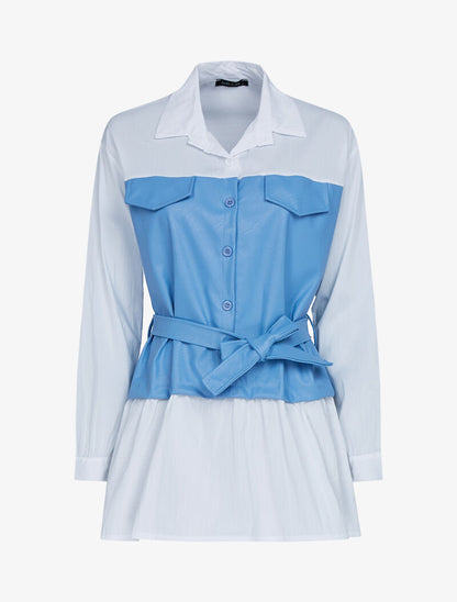 Tunique style chemise à buste simili - bleu ciel - 1