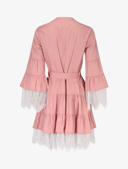 Robe trapèze à volants et dentelle - rose - 2