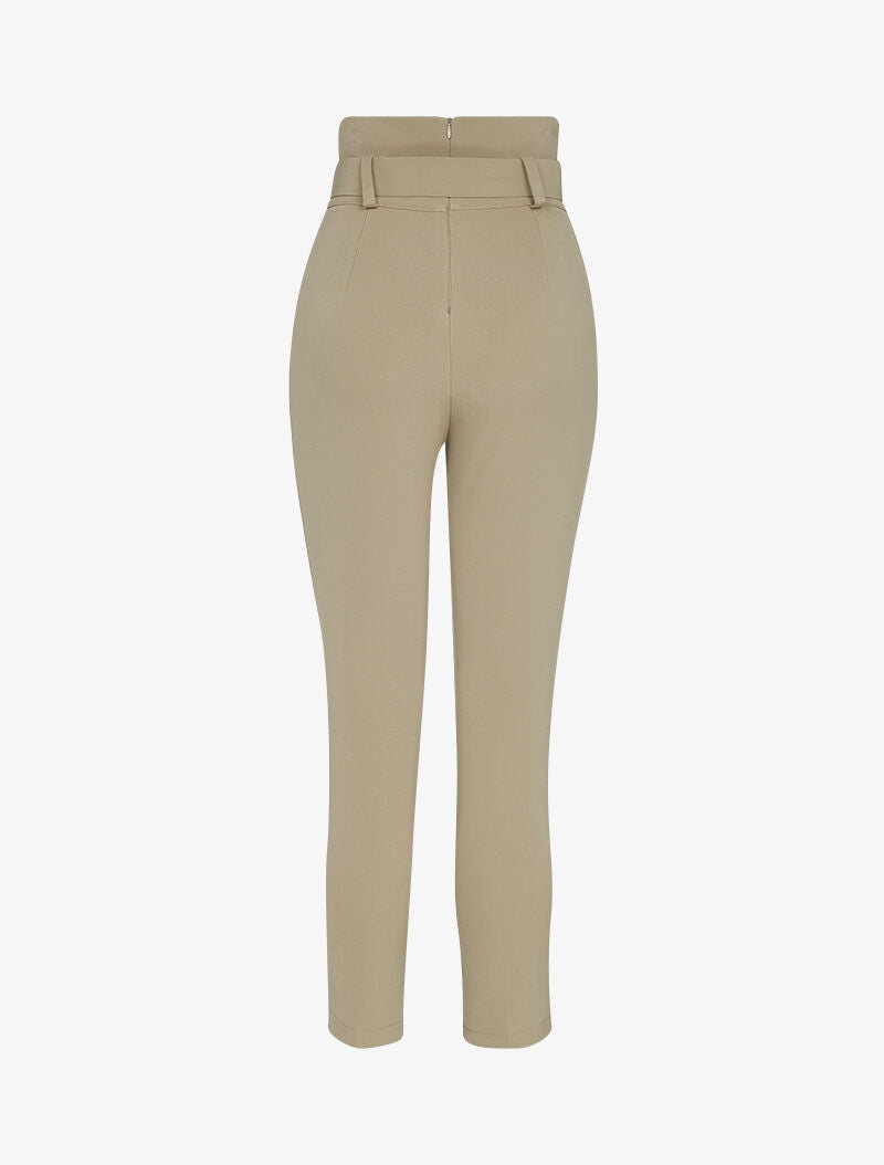 Pantalon 7/8 à taille empire ceinturée - beige