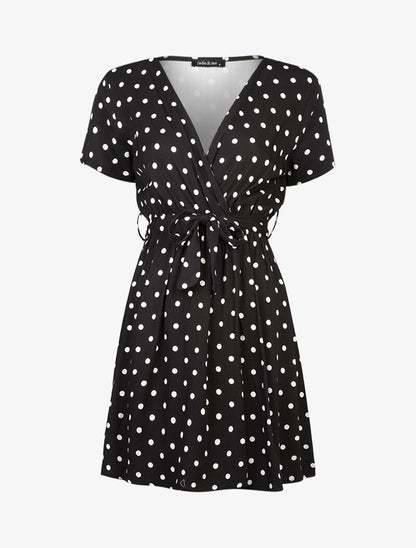 Robe coupe patineuse à pois - noir - 1