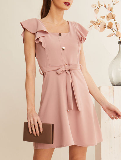 Robe patineuse à boutons contrastants - rose - 1