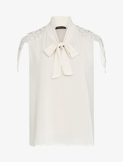 Top à épaules en crochet stylisé - beige - 1