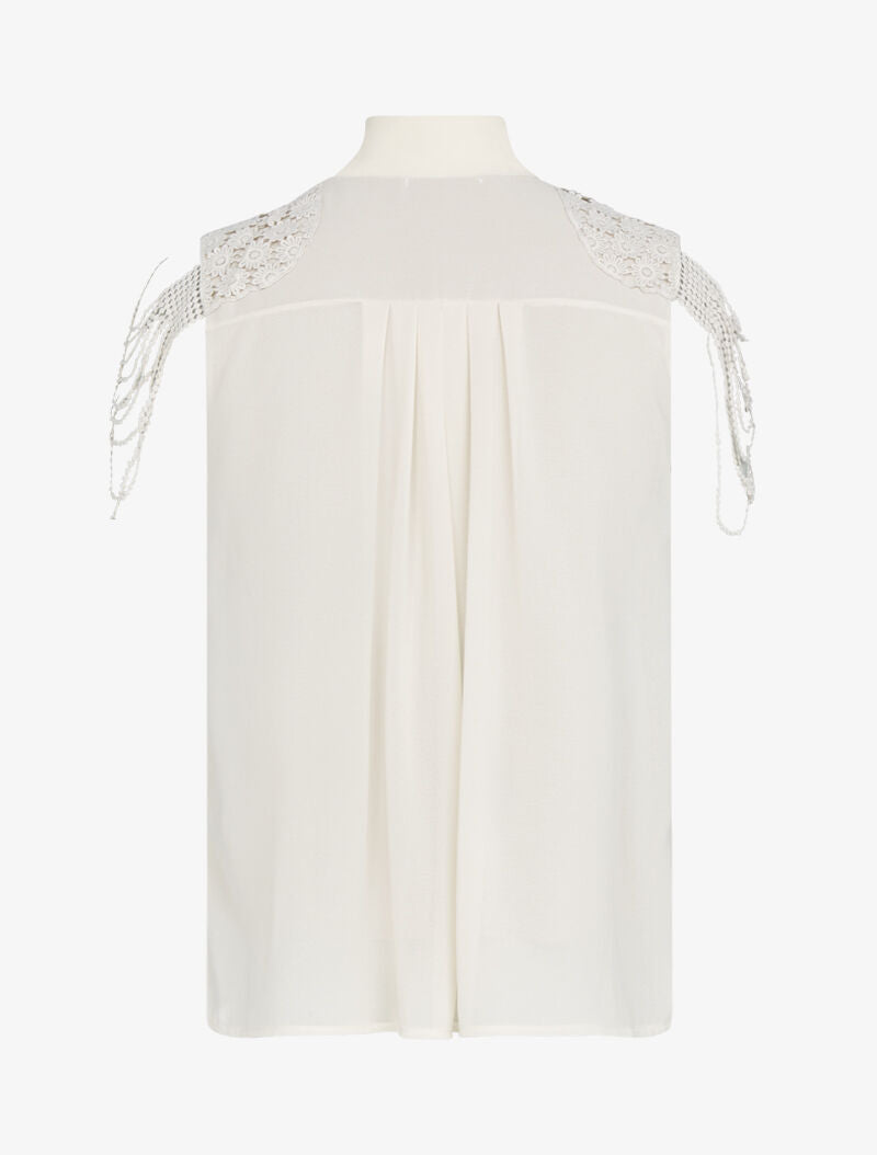 Top à épaules en crochet stylisé - beige - 2