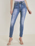 Jean à déchirures et strass - bleu denim - 1