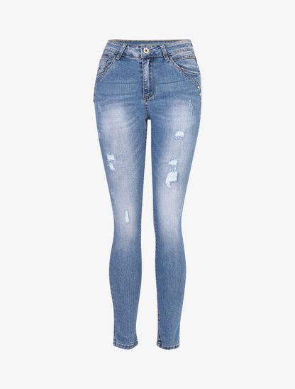 Jean à déchirures et strass - bleu denim - 3