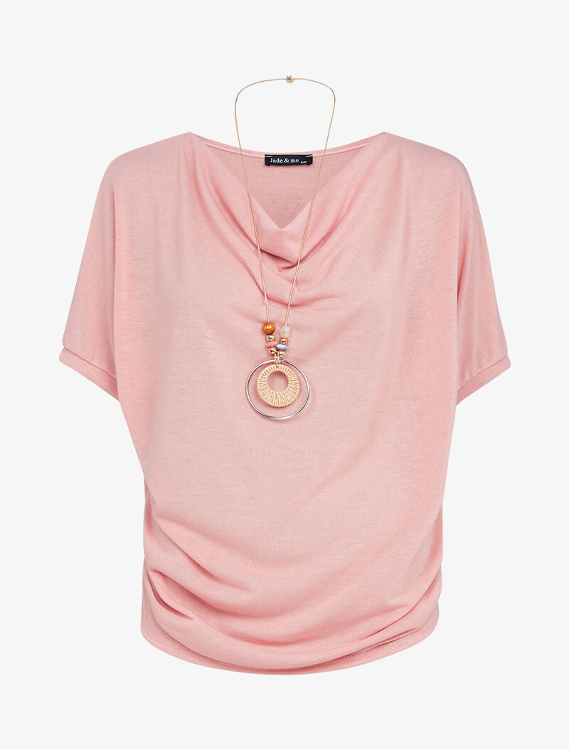 Top en maille et sautoir - corail - 3