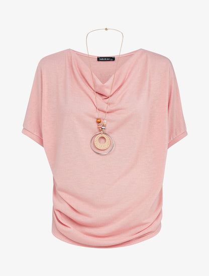 Top en maille et sautoir - corail - 3