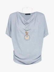 Top en maille et sautoir - gris clair - 1