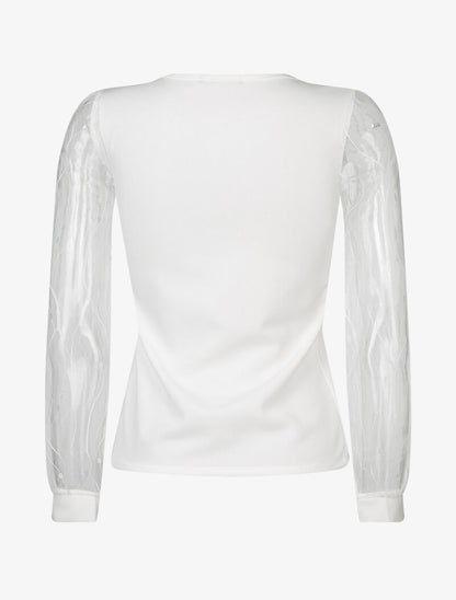 Top uni à manches en tulle - ecru - 2
