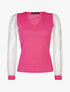 Top uni à manches en tulle - fushia - 1