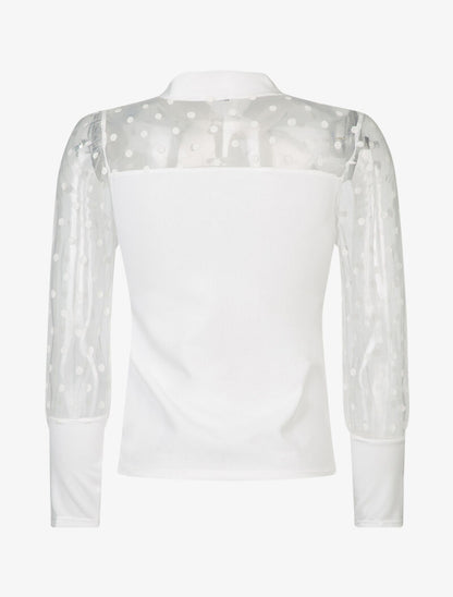 Top à manches en tulle - blanc - 2