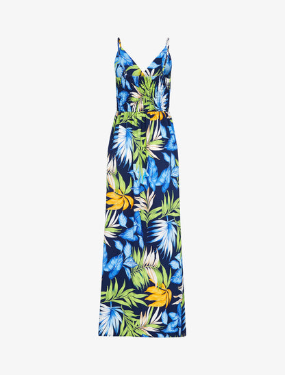 Robe longue fluide à imprimé estivale - marine - 2