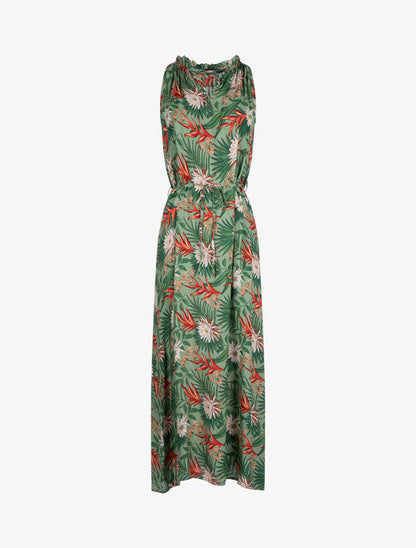 Robe imprimée à encolure montante volantée - vert - 1