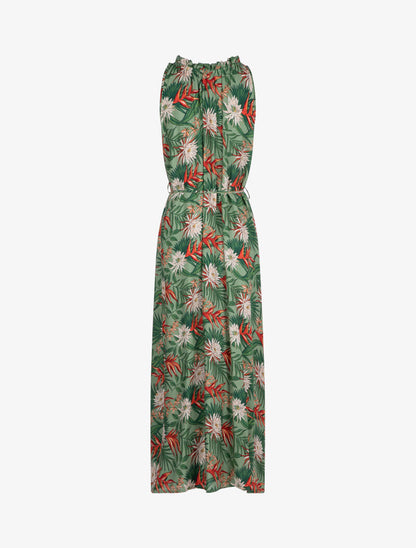 Robe imprimée à encolure montante volantée - vert - 2