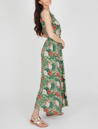 Robe imprimée à encolure montante volantée - vert - 3