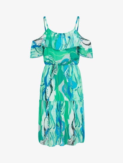 Robe à épaules dénudées et imprimés - vert d&