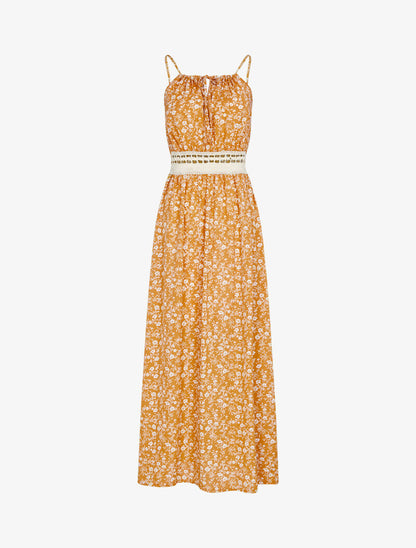 Robe à imprimé floral et crochet - camel - 3