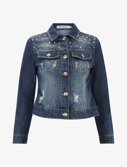 Veste en jean ornée de picots - denim brut - 2