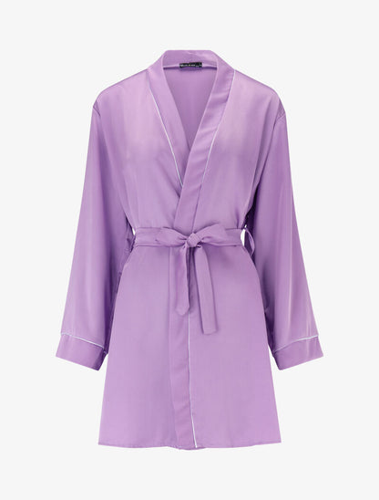 Ensemble peignoir et pantalon satinés - lilas - 5