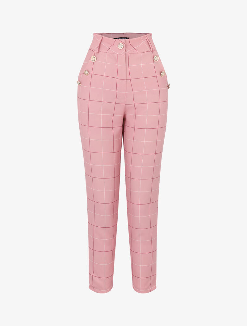 Pantalon à imprimé carreaux - rose - 3