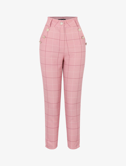 Pantalon à imprimé carreaux - rose - 3