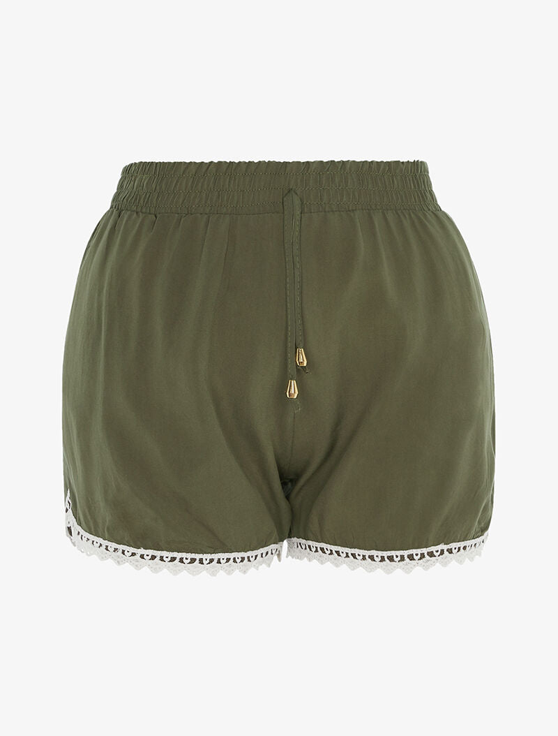 Short uni à bords crochet - kaki - 1