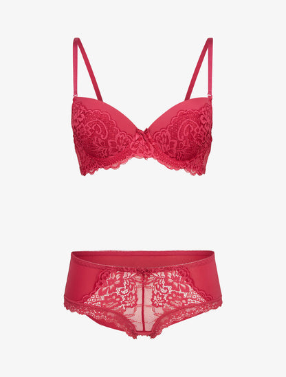 Ensembles en dentelle à shorty ajouré - cerise - 1
