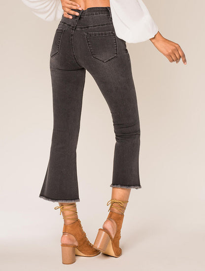 Jean 7/8 à bords effilochés - anthracite