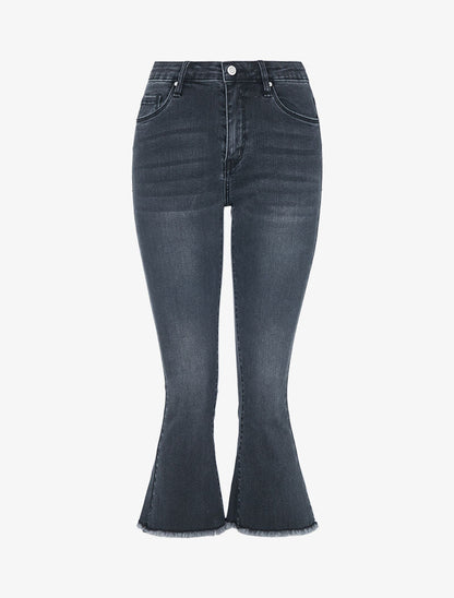 Jean 7/8 à bords effilochés - anthracite