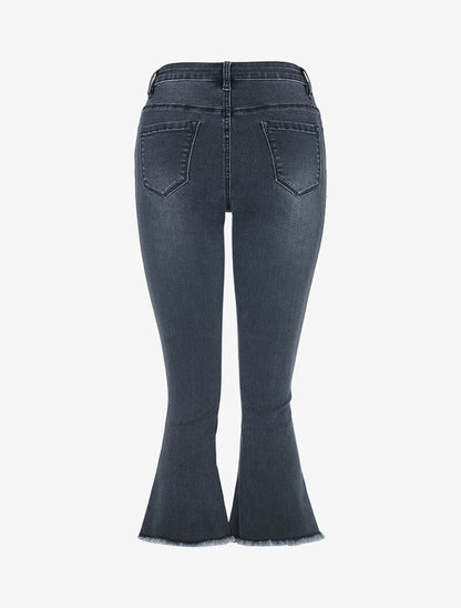 Jean 7/8 à bords effilochés - anthracite
