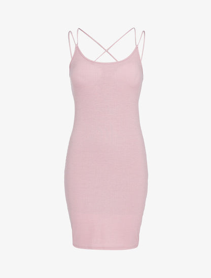 Robe moulante côtelée à bretelles croisées - rose - 1