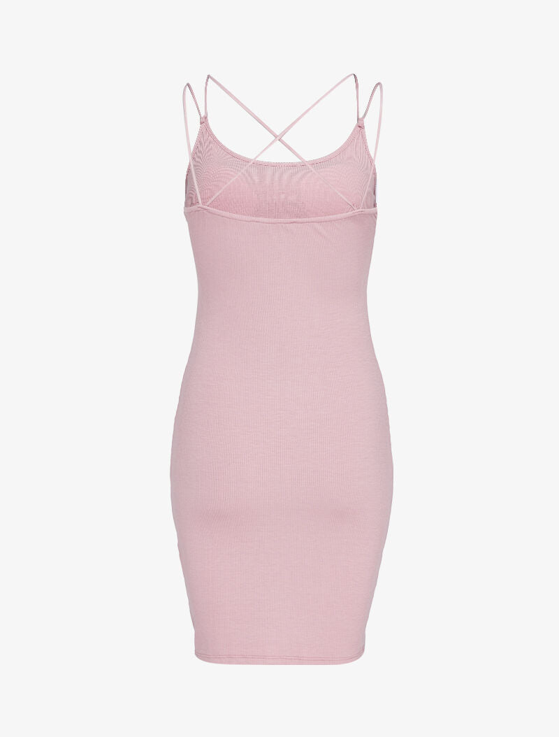 Robe moulante côtelée à bretelles croisées - rose - 2