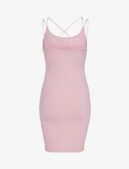 Robe moulante côtelée à bretelles croisées - rose - 2
