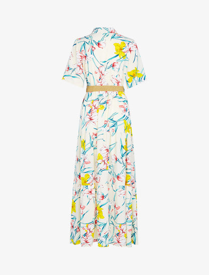 Robe longue à basques imprimé grandes fleurs - ecru - 2