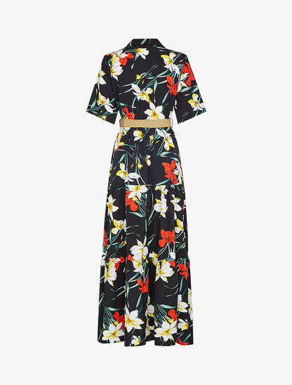 Robe longue à basques imprimé grandes fleurs - noir - 2