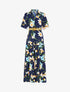 Robe longue à basques imprimé grandes fleurs - marine - 1