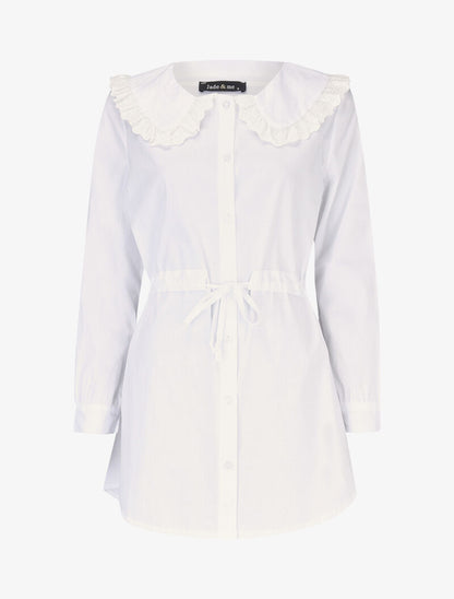 Tunique style chemise à cordon de serrage - blanc - 2