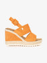 Compensées à talon stylisé bimatière - camel - 6