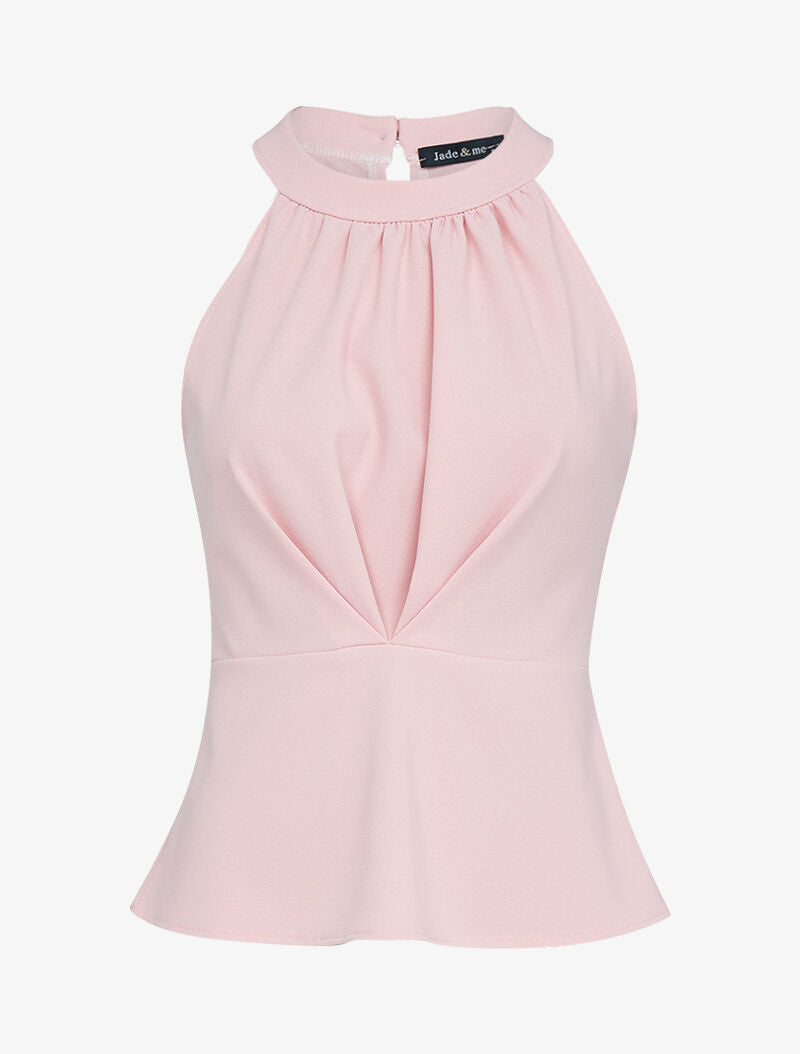Top péplum à col américain - rose - 1