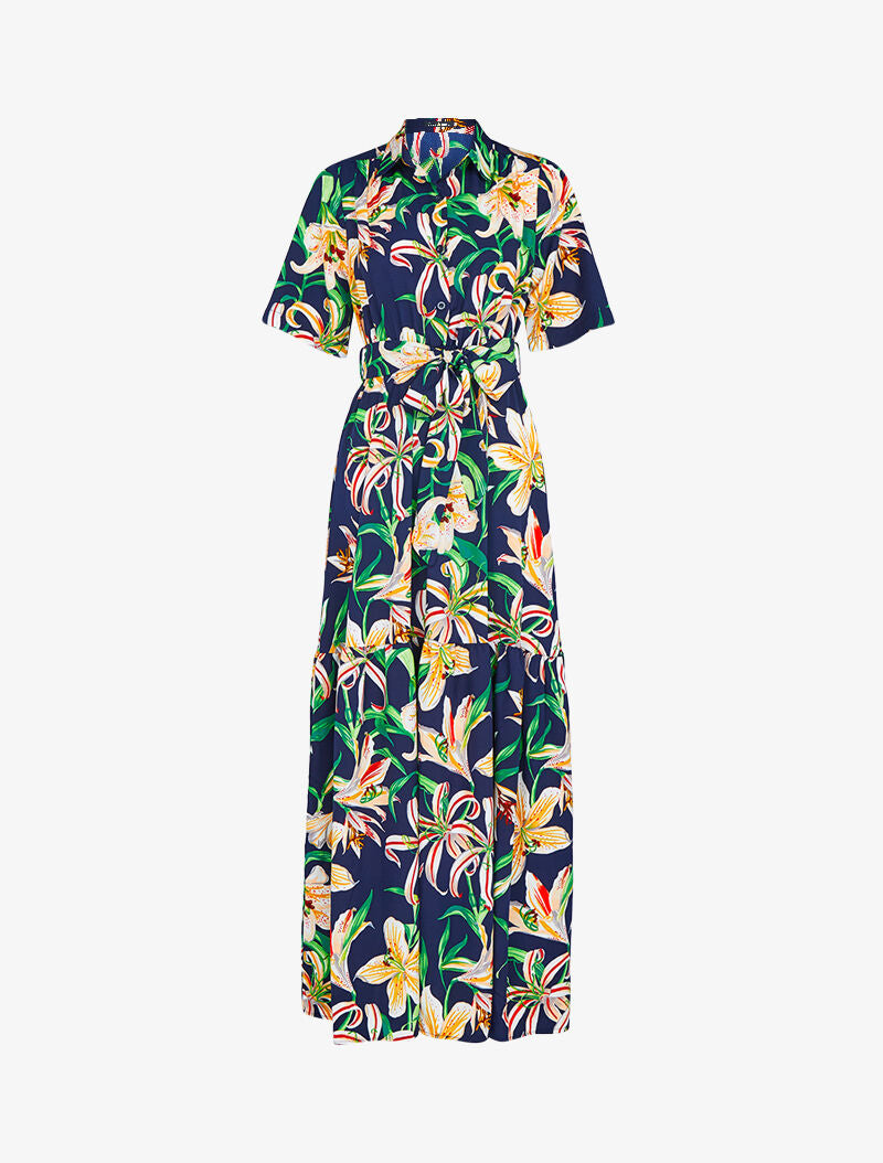 Robe longue imprimé fleurs de lys - marine - 2