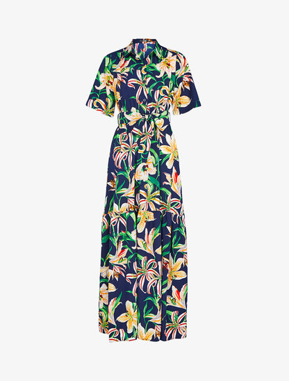 Robe longue imprimé fleurs de lys - marine - 2
