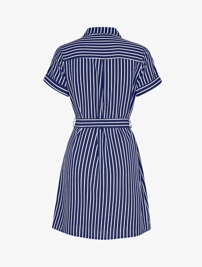 Chemise longue rayée à cintrer - marine - 3