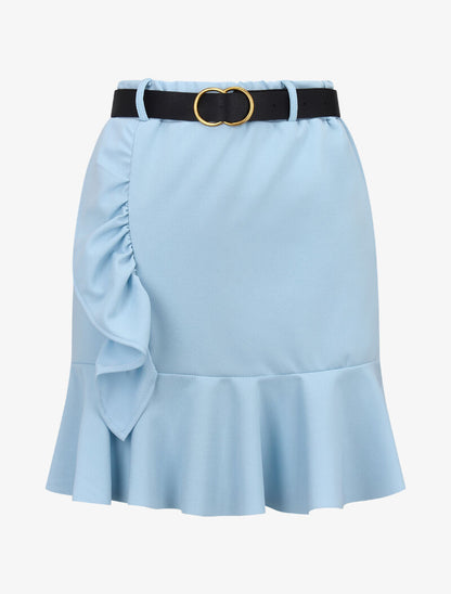 Jupe volantée avec ceinture simili - bleu ciel - 1