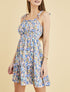 Robe imprimée à col carré - bleu - 1