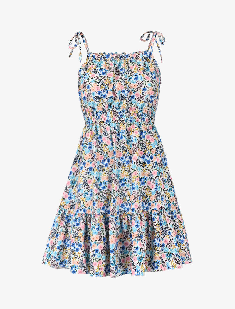 Robe imprimée à col carré - bleu - 2