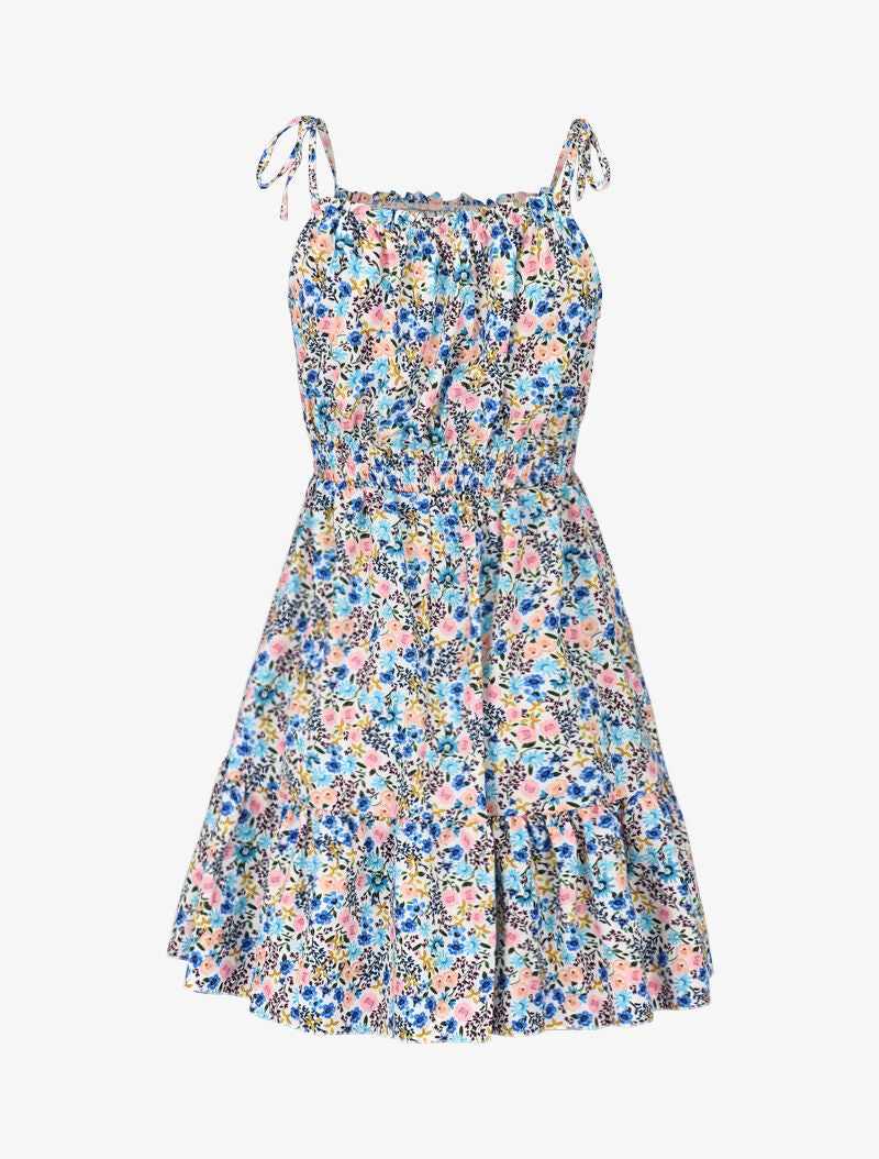 Robe imprimée à col carré - bleu - 3