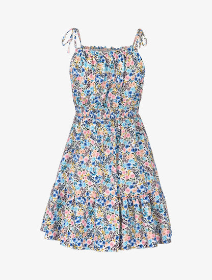 Robe imprimée à col carré - bleu - 3