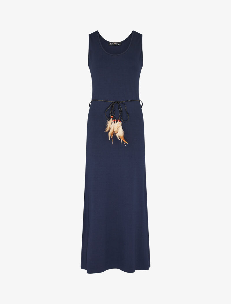 Robe débardeur longue à côtés ouverts - marine - 1